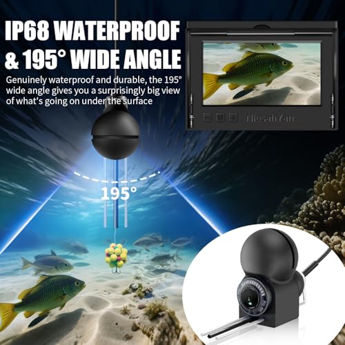 5" Underwater Fishing Camera, 1080P Upgraded HD Lens Ice Fishing Camera with 12pcs IR Lights, 8000mAh Li-Battery, IP68 Wat...