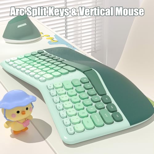 TISHLED Ergonomic Wireless Keyboard and Mouse Combo with Wrist Rest, Curved Split Keys Clicky 84-Key Membrane Keyboard 6-K...