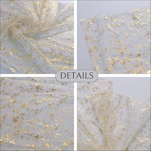 Snowkingdom 10 Ft Gold Table Runner, Sheer Gauze Chiffon Tulle Cheesecloth Sequin Glitter Metallic Foil, Table Decorations...