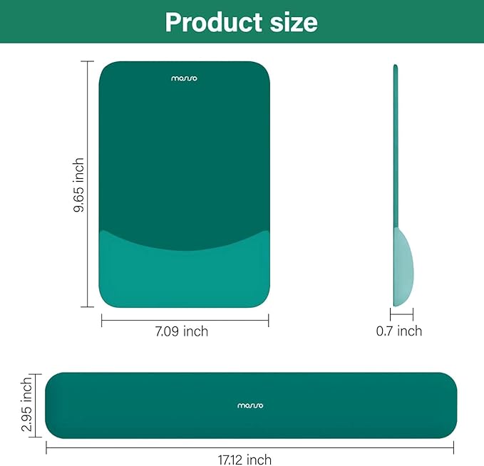 MOSISO Wrist Rest Support for Mouse Pad&Keyboard Set, Rectangular Ergonomic Mousepad Non-Slip Base Home/Office Pain Relief&Easy Typing Pad with Neoprene Cloth&Raised Silicone Lining, Teal Green