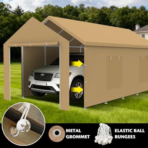 10x20FT Carport Canopy Front/Back Panel Entrance Door Tarp with Zippers, Waterproof & UV Protected Replacement Sidewall Co...