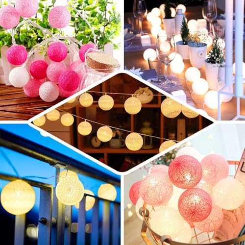 Efavormart 13Ft 20 LED Blush Cotton Ball String Light Backdrop Fairy Light Battery Operated for Wedding Party Event Decor