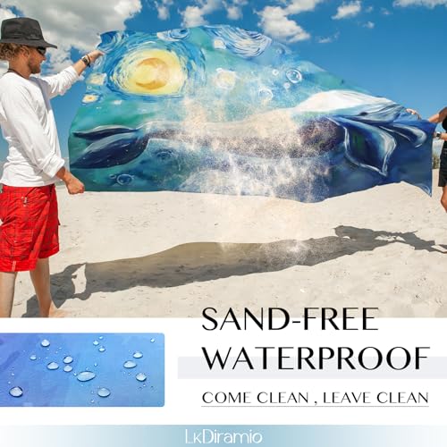 LkDiramio Beach Blanket Sand Proof Waterproof Oversized 100" x 80" Sand Free Mat with Corner Pockets and Mesh Bag for Outd...