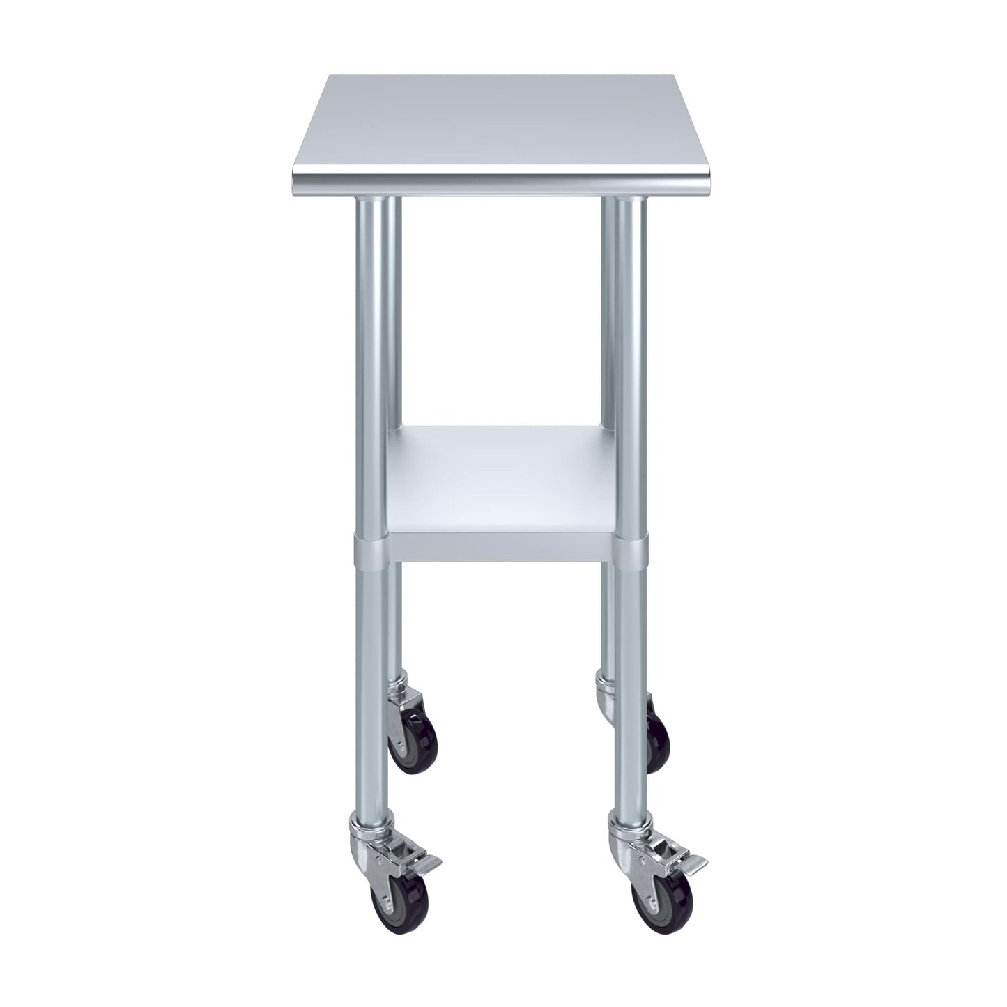 AmGood 20 in. x 20 in. Stainless Steel Work Table with Wheels | Metal Kitchen Food Prep Table | NSF