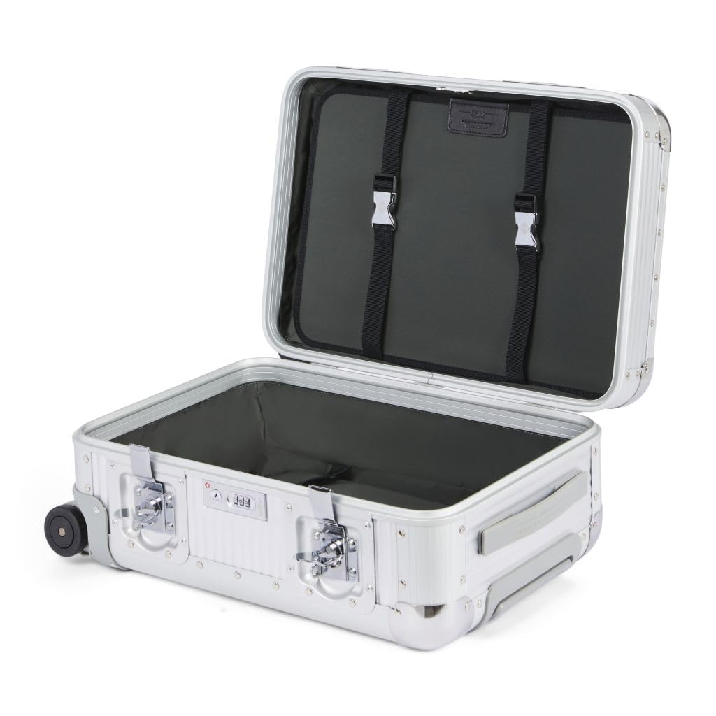 FPM MILANO Bank S 21" Made in Italy Aluminum Sport Carry-On Luggage - Hardside Framed Cabin Suitcase with 4 Spinner Wheels - International Carry-on Travel - Moonlight Silver