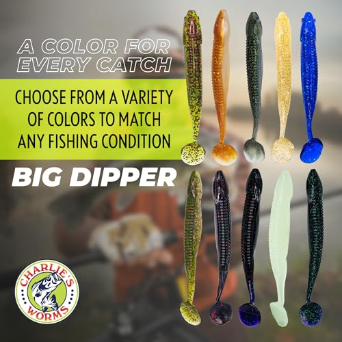 Charlie's Worms Big Dipper Scented Soft Bait for Freshwater & Saltwater Fishing, Paddle Tail Swimbait Lures, Plastic Minno...