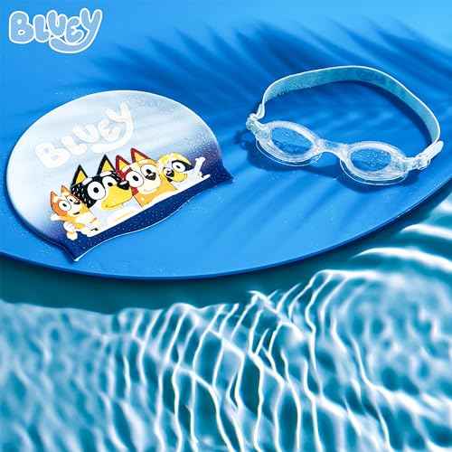 Bluey Kids Swim Goggles and Swim Cap Set Anti-Fog UV Protection