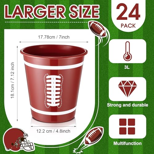 Layhit 24 Packs Football Plastic Ice Buckets for Parties 101 oz/ 3 L Wine Bucket Portable Ice Holder Disposable Wine Coole...