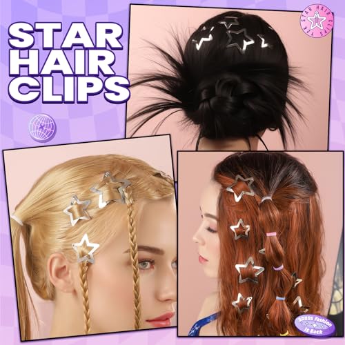 YGDZ Star Hair Clips and Barrettes Set - 20 pcs 1.22" Y2K Hair Accessories, 10 pcs 1.61" Silver Clips for Girls Women, Rav...