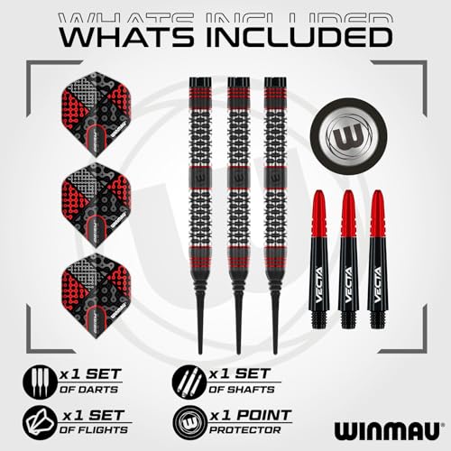 Winmau Darts Cypher Series 90% Professional Tungsten Darts Set with Dart Flights and Dart Shafts (Stems) - Available Weights 18g Soft Tip 22g, 24g and 26g Steel Tip