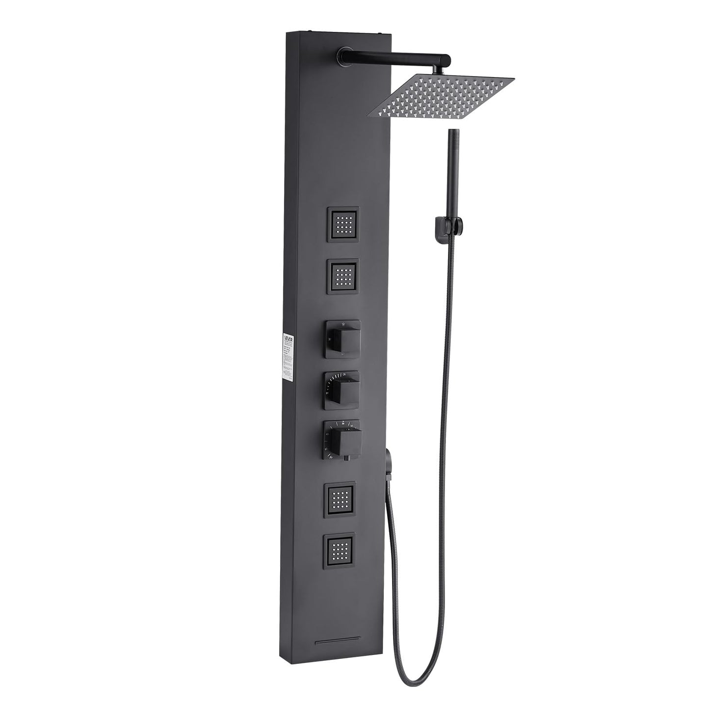VEVOR Shower Panel Tower System with Rainfall Shower Head, 49 in Brushed Stainless Steel Shower Column, 4-Function Faucet, Wall-Mount Rain Massage System, with 4 Body Jets, Handheld, and Tub Spout