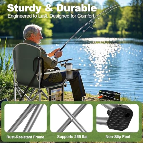 VTOY Folding Camping Chairs Durable 600D Oxford, Portable Outdoor Chair with Cooler Pouch, Cup Holder & Storage Pocket for...