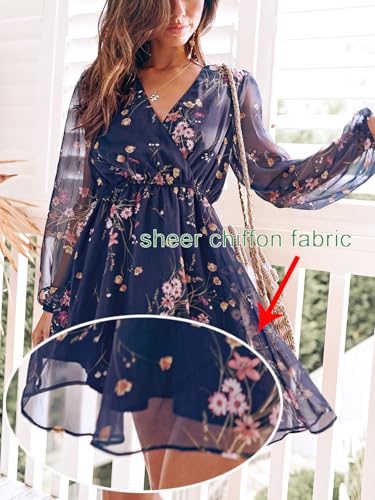 CUPSHE Women's Mini Dresses Casual Spring V Neck Chiffon Long Peasant Sleeves Flowy Autumn Dress