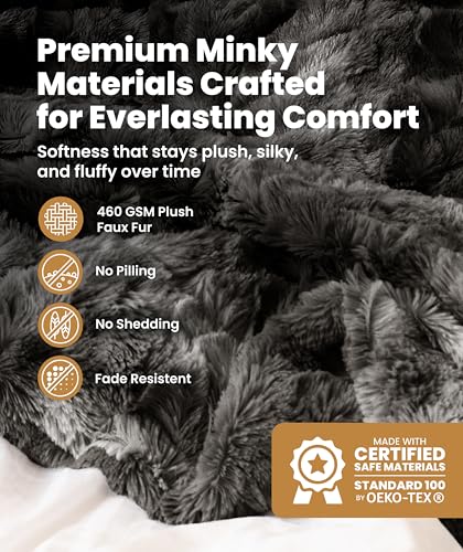 Everlasting Comfort Soft & Comfortable Gray Faux Fur Throw Blanket for Couch - (50"x65") Minky & Fluffy Fall Blankets & Th...