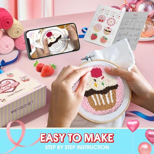 yuegool 6PCS Punch Needle Coaster Kit, Easy DIY Embroidery Set for Beginners & Adults with Patterns, Tools, Yarns, Hoop, I...