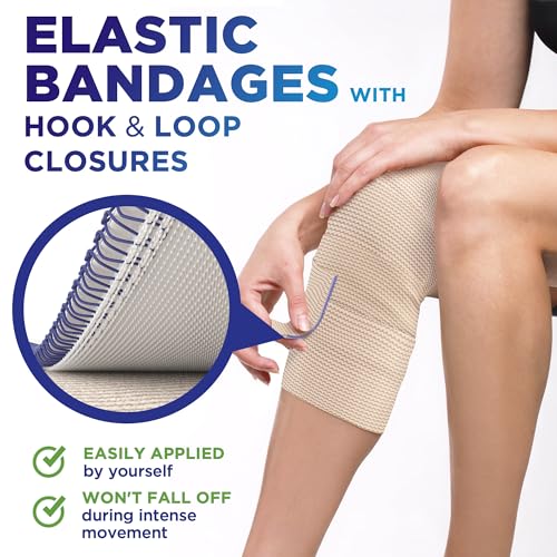 High-Performance Elastic Bandage Wrap - 6 Pack (2x2in, 2x3in, 2x4in) - Self-Closing Strong Compression Bandage Wrap for Fe...