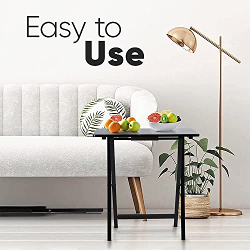 PJ Wood 2-Pack Folding TV Tray Set, Black - Collapsible Portable Snack Serving Tables, Home Furniture for Living Room, Bed...