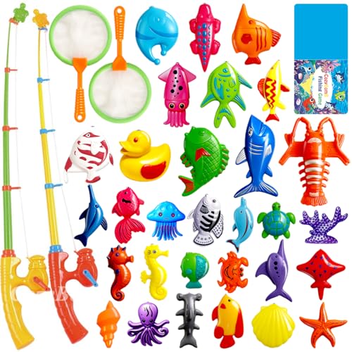 CozyBomB™ Magnetic Fishing Toys Game Set for Kids | Water Table Bathtub Kiddie Pool Party Pole Rod Net, Outdoor Plastic Fl...