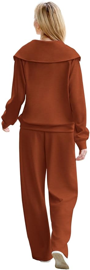 XIEERDUO Lounge Sets For Women 2025 Half Zip Sweatshirt And Wide Leg Sweatpant 2 Piece Outfits Sweatsuit Tracksuit
