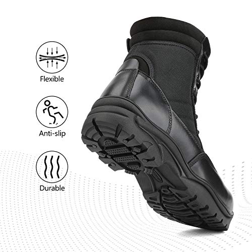 NORTIV 8 Men's Military Tactical Work Boots Side Zipper Leather Motorcycle Combat Boots Trooper