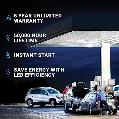 Parmida LED Canopy Light, 150W, 0-10V Dimmable, 100-277VAC, IP65 Waterproof, ETL, Shop Light, 5700K, 16.5" x 16.5", Gas St...