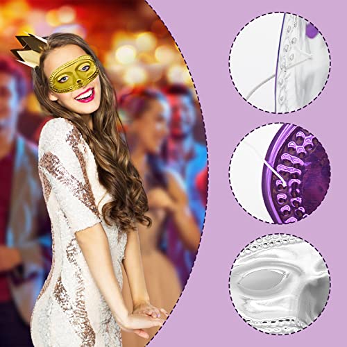 PhyLence 24 Piece Mardi Gras Masks Bulk - Gold Purple Green Metallic Masquerade Half Party Masks Costume Party Supplies, M...