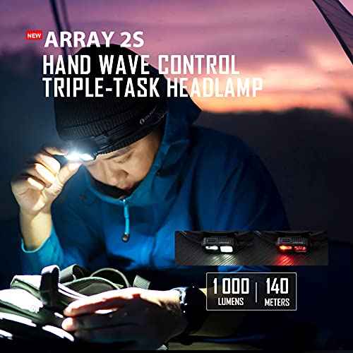 OLIGHT Array 2S Headlamp, 1000 Lumens with Hand Wave Control, 4 Modes Bright LED Headlight with Red Light, Rechargeable Lightweight Head Flashlights for Running, Working, Camping Gear