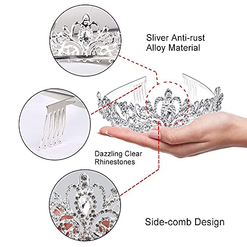 Didder Silver Crystal Tiara Crown Headband Princess Elegant Crown with combs for Women Girls Bridal Wedding Prom Birthday ...