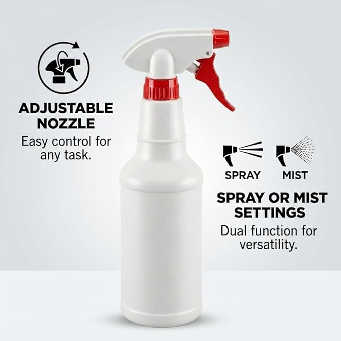 Angel-in-Armor 16oz Spray Bottles - 3-Pack - Heavy-Duty Adjustable Nozzle Mist & Stream Bottles for Cleaning, Hair Care, Gardening, Water Spray, Household, Fabric, and Multipurpose Use
