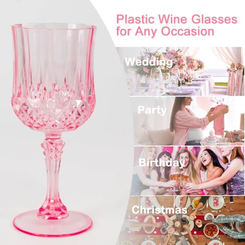 Deritec Plastic Goblets Plastic Wine Glasses 24 PCS, 7oz Pink Goblets Glassware Disposable Cups for Wedding Reception, Gra...