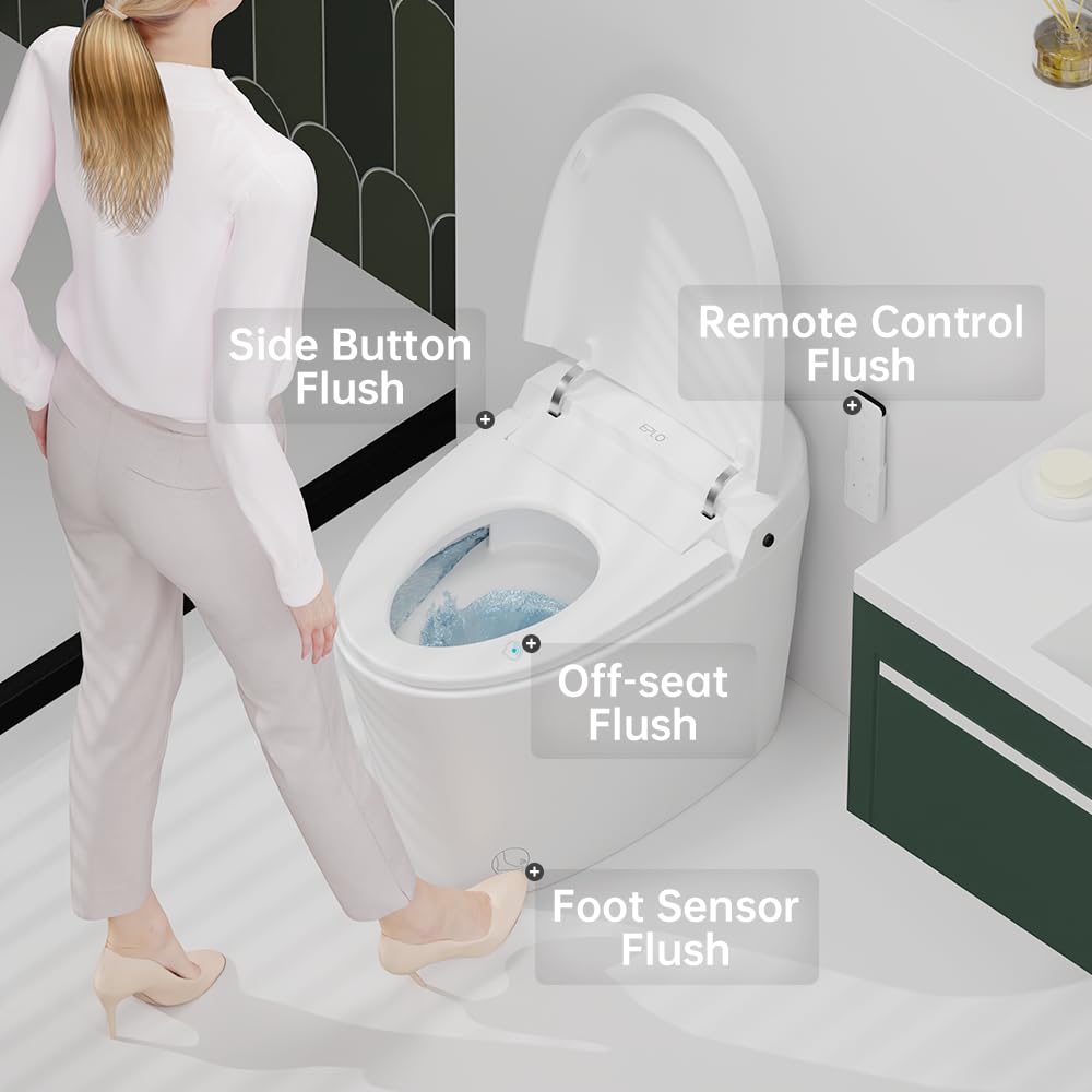 EPLO Smart Toilet,One Piece Bidet for Bathrooms,Modern Elongated Toilet with Multiple Washing,Warm Water,Dual Auto Flush,Foot Sensor Flush,Heated Seat,Electric Tankless Toilets with LED Display E16