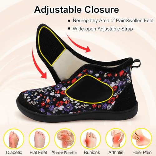LeIsfIt Slipper Boots for Women Wide Warm House Shoes Non-slip Diabetic Winter Shoes Adjustable Bootie Slippers for Indoor...