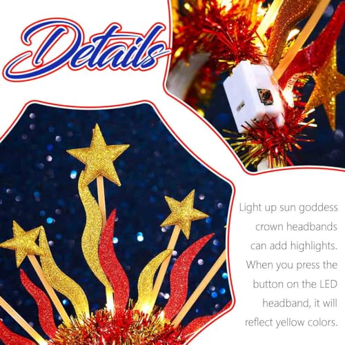 DRESBE Light Up Sun Goddess Headband New Year LED Star Crown Headbands NYE Glow Party Hair Accessories for Women