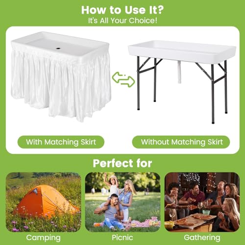 Giantex Folding Ice Table with Drain, 4 ft Portable Cooler with Removable Skirt, No Assembly, Fill and Chill Table for Foo...