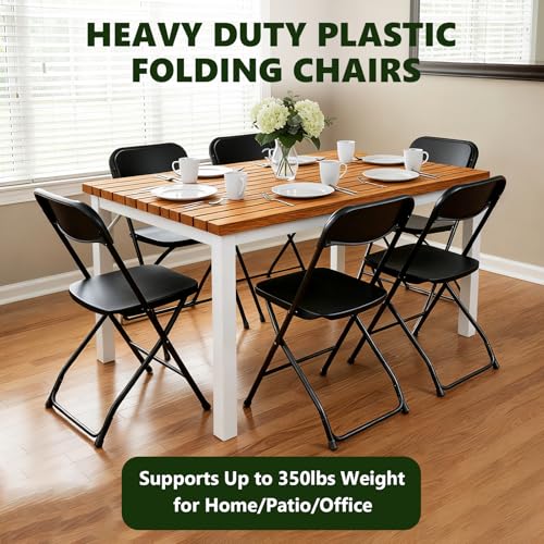 MAKE CHANGES Folding Chairs 4 Pack, Plastic Folding Chairs for Outside, Heavy Duty Foldable Chairs, Sturdy Metal Folding C...