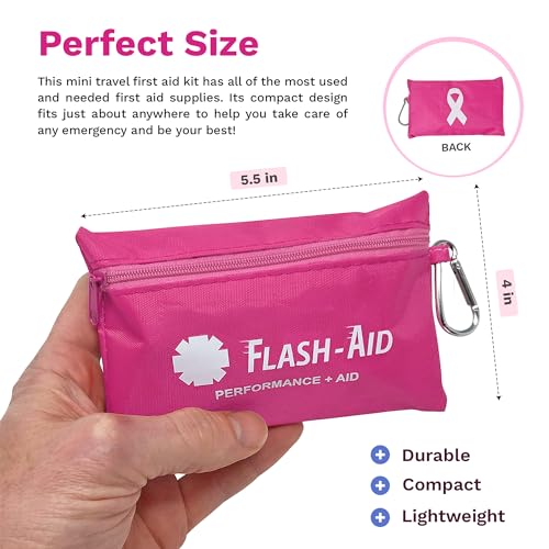 Pink Ribbon First Aid Kit – 2-Pack Compact Travel IFAKs for Breast Cancer Awareness Events – Mini First Aid Kits for Walk...