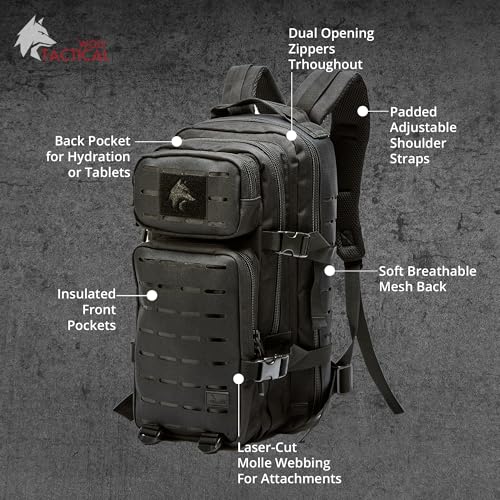 WOLF TACTICAL Molle Backpack Small Tactical Backpack Small Concealed Carry Backpack CCW Backpack Bug Out Bag 24L EDC Daypack