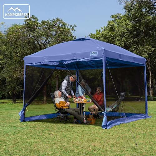 KAMPKEEPER 10x10 Pop-Up Canopy Tent, Waterproof Portable Shade with Screen Walls, Adjustable Instant Outdoor Shelter for C...