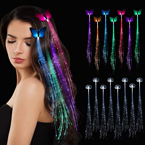 15 Pack Led Light Up Fairy Hair Accessories Braid Extension Clips for Women Girls, Glow in the Dark Party Favors Supplies ...