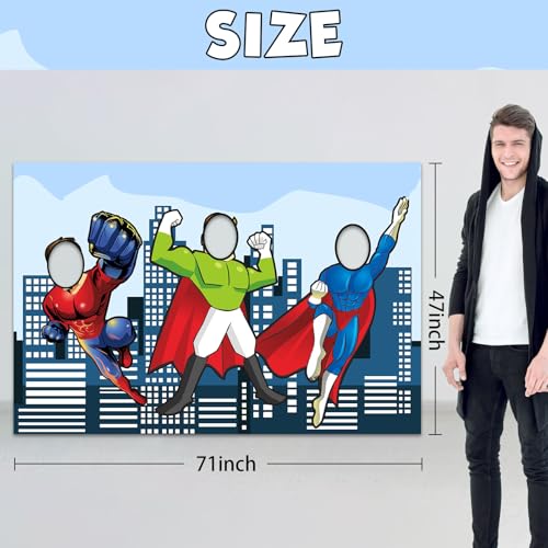 Superhero Photo Banner Backdrop Background Large Hero Face Photo Booth Props Fun Party Superhero Theme Decor for Birthday ...