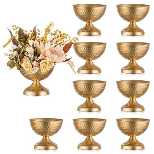 Sziqiqi Urn Vases for Wedding Centrepiece - 6in High Gold Metal Vase Set of 10 Small Vintage Flower Arrangement Pots for T...
