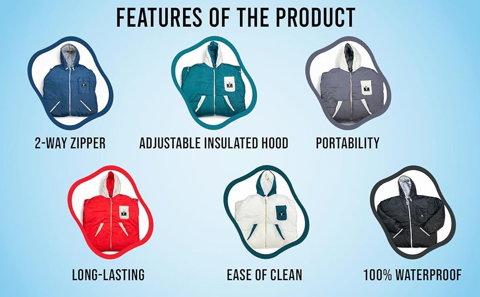 Thermotuff Wearable Sleeping Bag with Dual Hoodie, Long Sleeves, Pockets & Adjustable Drawstring - Ideal for Camping, Cold...