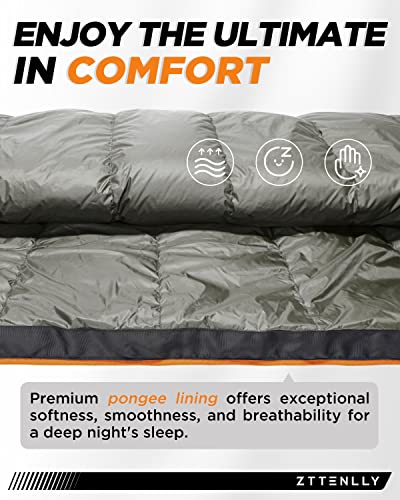ZTTENLLY Down Sleeping Bag for Adults - Lightweight and Compact for Backpacking, Camping and Hiking - 550/600 FP, 0/20/30 ...