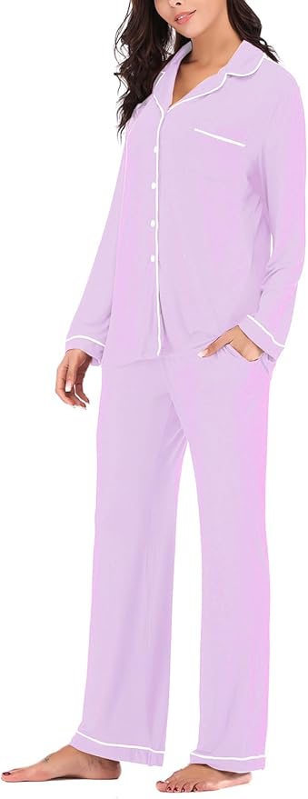 Aamikast Women's Pajama Sets Long Sleeve Button Down Sleepwear Nightwear Soft Pjs Lounge Sets
