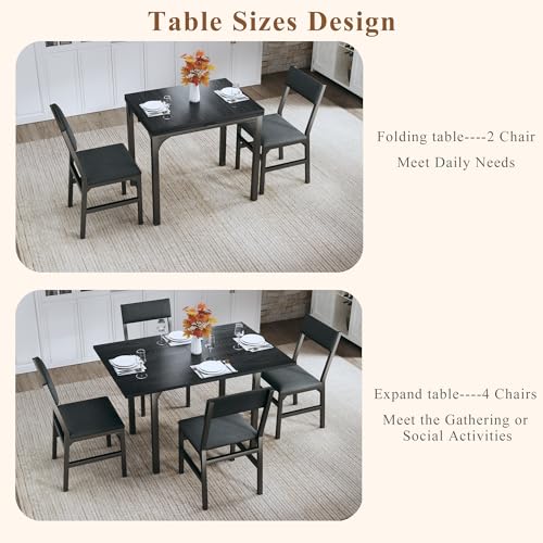 HUAHUU Dining Table Set for 4, Extendable Kitchen Table Cushion Chairs Set of 4, Rectangle Dining Table with Metal Frame &...
