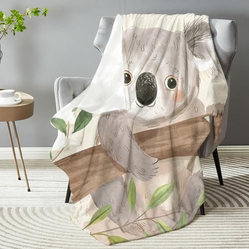 Cute Koala Throw Blanket - Soft Plush, Lightweight, Warm, Fuzzy Anti-Pilling Flannel Blanket for Bedroom, Couch, Office, T...