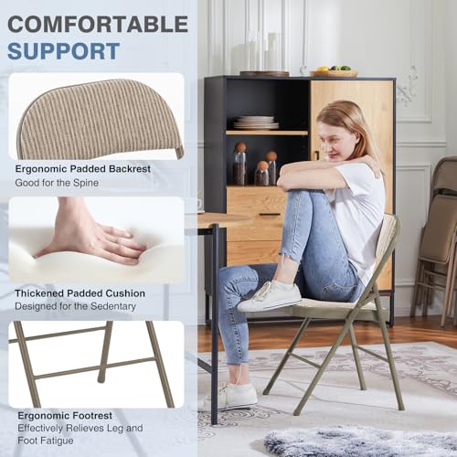 DUMOS 2 Pack Folding Chairs with Padded Cushion and Back - Fabric Stackable Portable Dining Chiars Set, for Home and Offic...