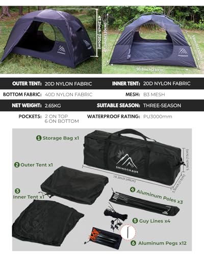 Camping Tent 2 Person,Ultra Large Capacity, 20D Nylon, Lightweight 3 Season Backpacking Tent 2 Person, PU3000mm, Free Stan...