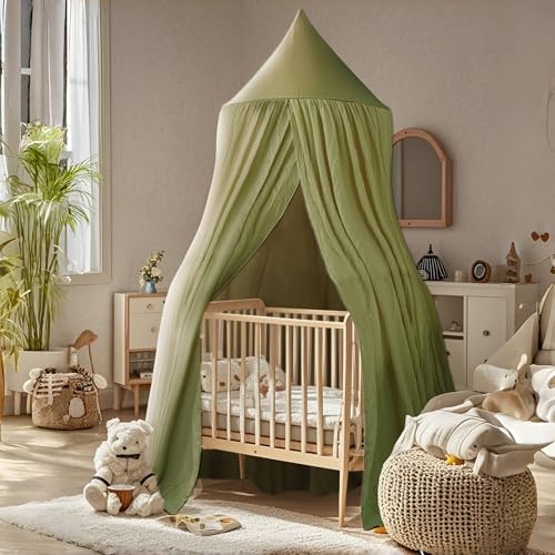Vhaso Cotton Kids Bed Canopy, Nursery Room Baby Crib Hanging Curtain Mosquito Net Hideaway Bedding Children Reading Nook D...