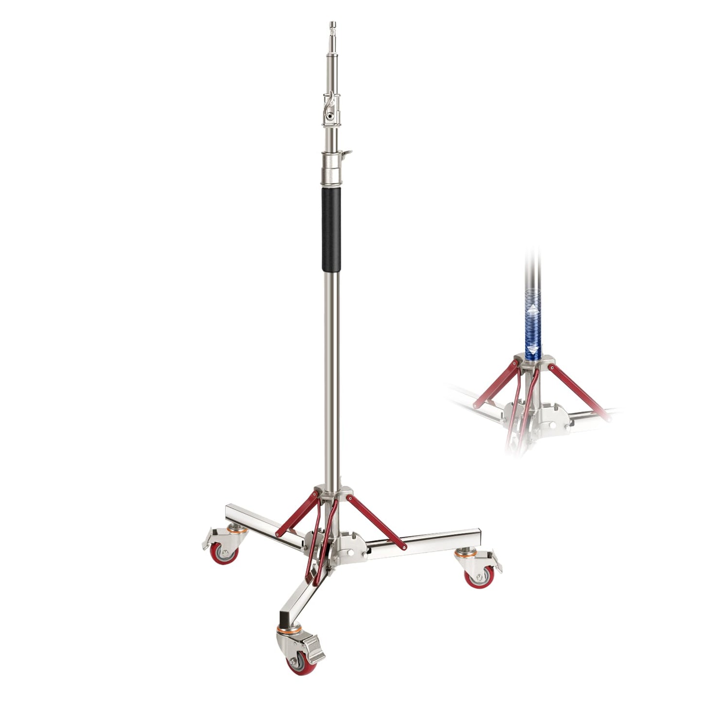 NEEWER Basics 4.3-10ft Photography Light Stand with Casters, 100% Stainless Steel Heavy Duty Tripod Stand for Strobe LED Video Ring Light Monolight Softbox Reflector, 66lb Max Load, SC305B